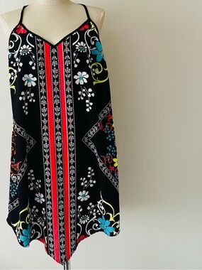 City Triangles Black Dress with Red, Blue, Yellow & White Floral Accents